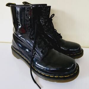 Dr. Martens 1460 Black Patent Leather Moto Boots Women's Size 8